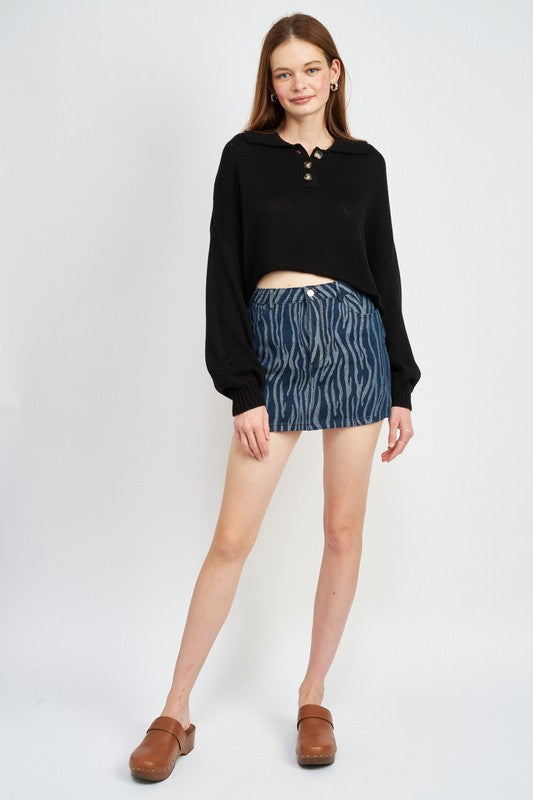 BUTTON UP BOXY CROPPED SWEATER