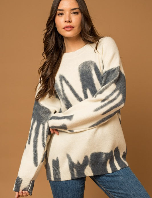 Long Sleeve Spray Print Sweater