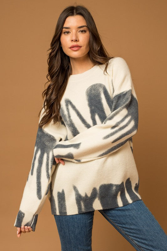 Long Sleeve Spray Print Sweater