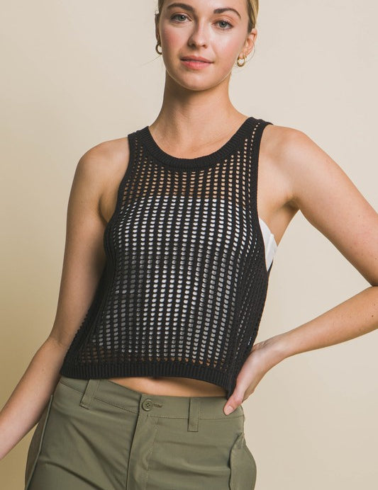 Sleeveless Open Knit Crop Top