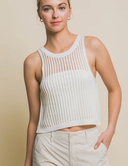 Sleeveless Open Knit Crop Top