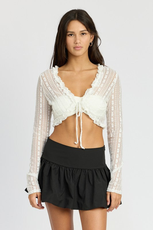 LACE CARDIGAN WITH RUFFLE DETAIL