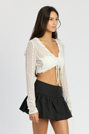 LACE CARDIGAN WITH RUFFLE DETAIL