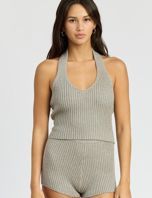 RIBBED HALTER NECK TOP