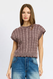 CABLE KNIT SHORT SLEEVE TOP