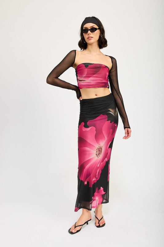 MESH PRINT TUBE TOP WITH DETACHABLE SHRUG