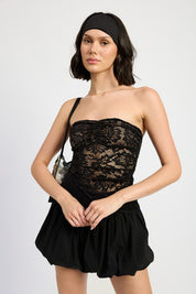 ASYMMETRICAL LACE TUBE TOP