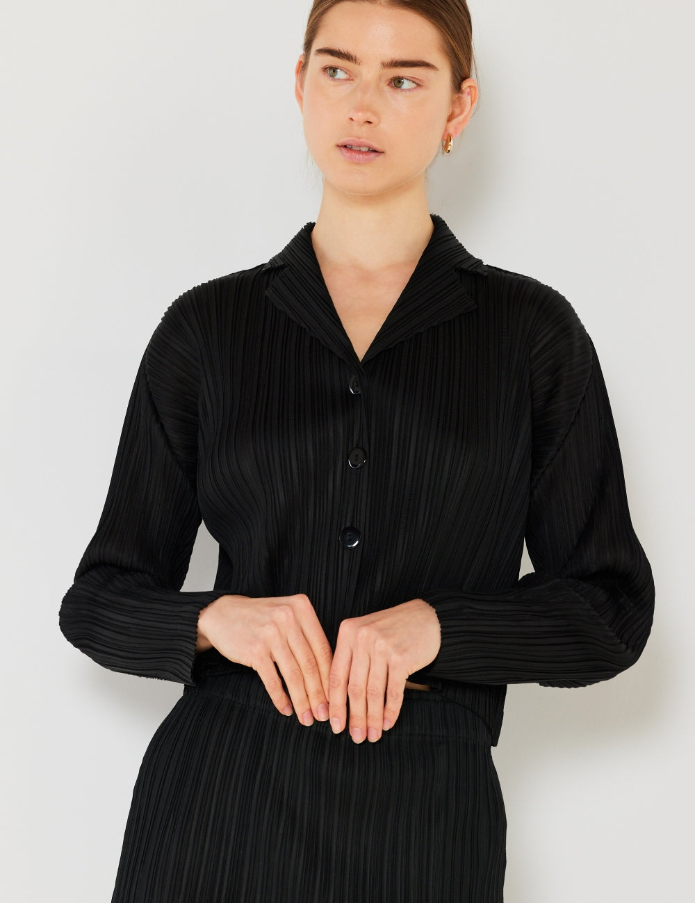 Marina West Swim Pleated Cropped Button Up Shirt