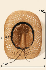 Fame Straw Weave Rope Ribbon Cowboy Hat