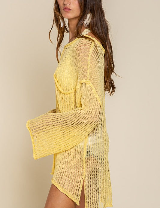 Loose Fit See-through Boat Neck Sweater